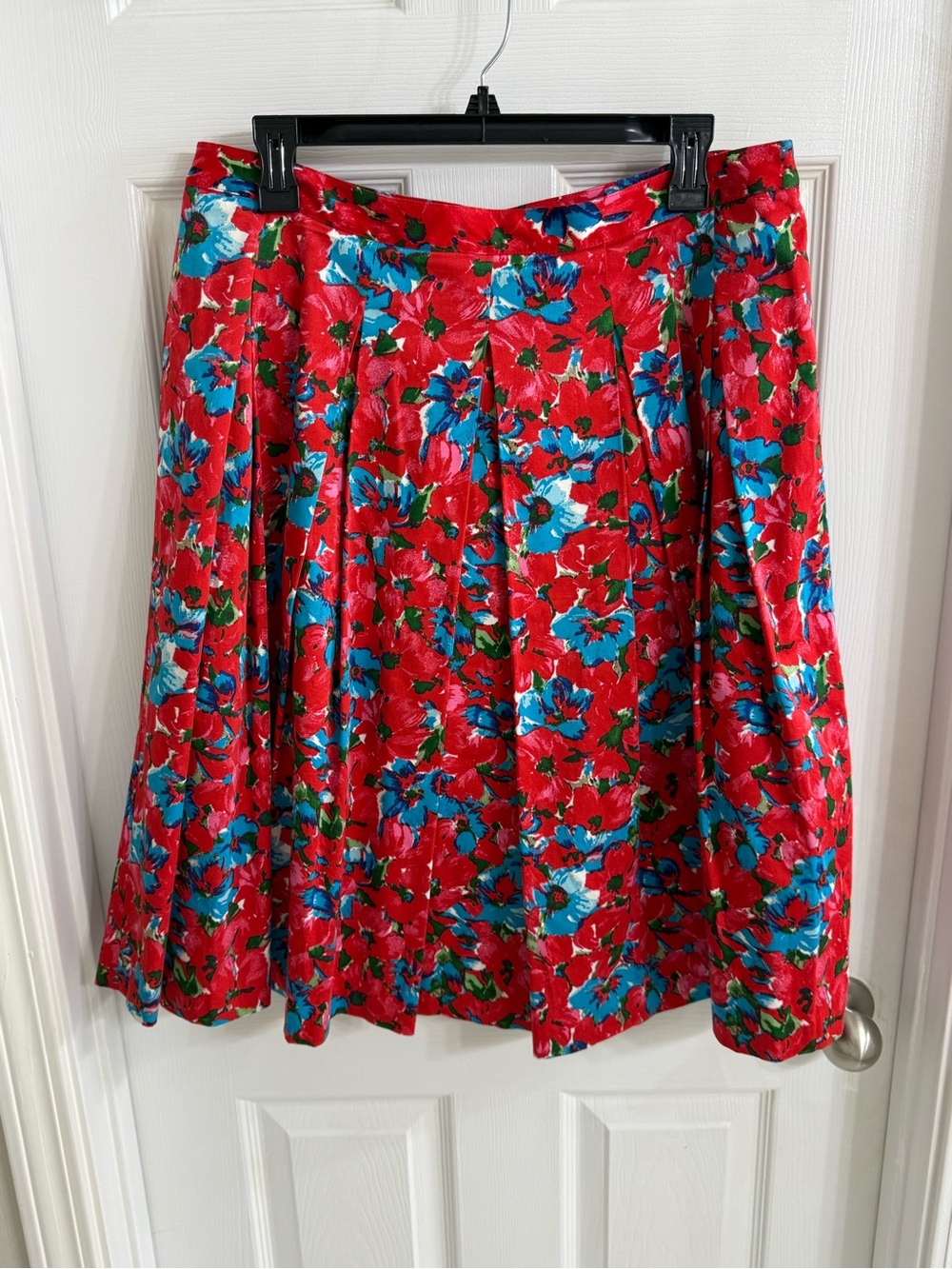 Talbots Red Floral Circle Skirt with Blue & Green Accents
